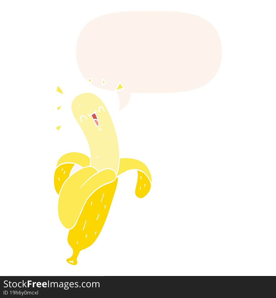 cartoon banana and speech bubble in retro style