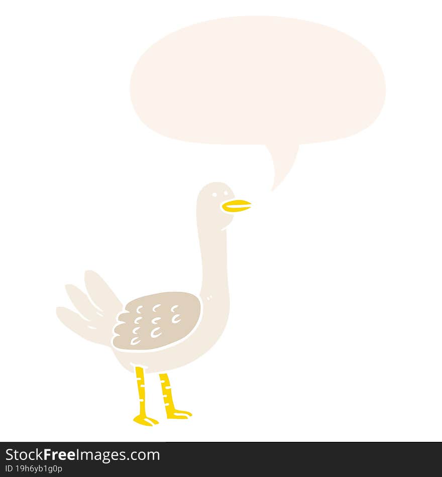 cartoon bird with speech bubble in retro style