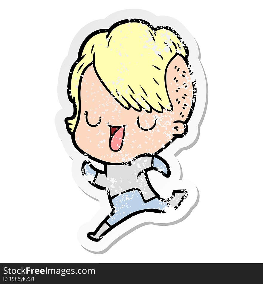 Distressed Sticker Of A Cute Cartoon Girl With Hipster Haircut