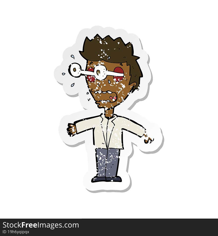 retro distressed sticker of a cartoon staring man