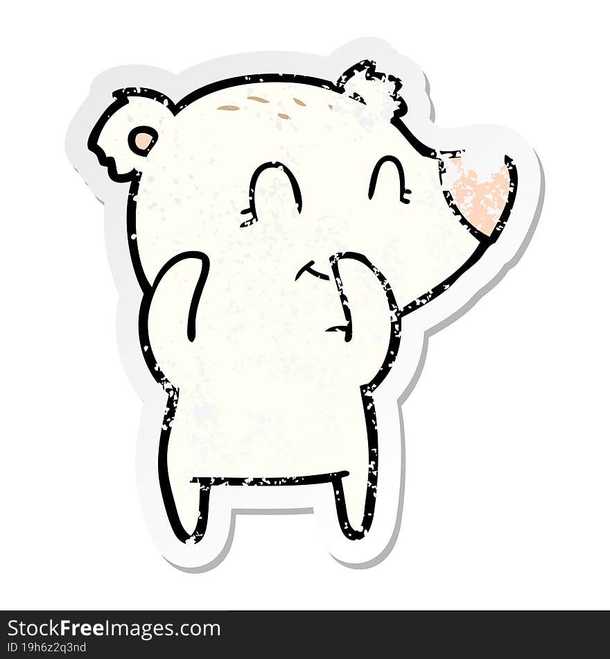 distressed sticker of a giggling polar bear cartoon