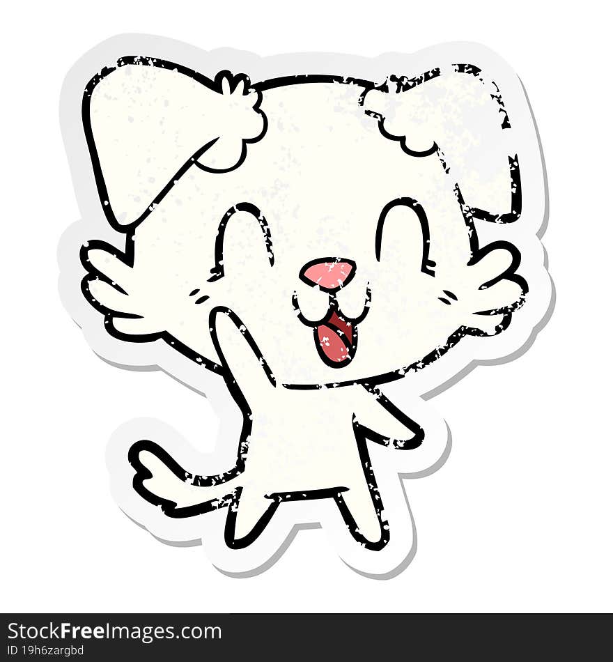 distressed sticker of a laughing cartoon dog