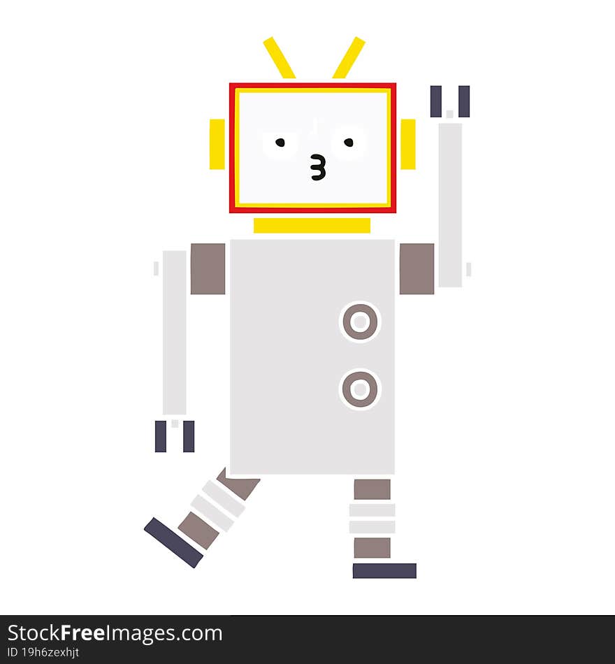 flat color retro cartoon robot