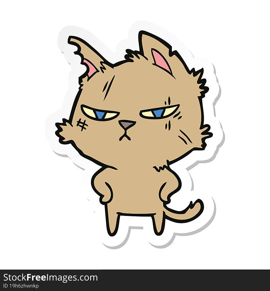 sticker of a tough cartoon cat