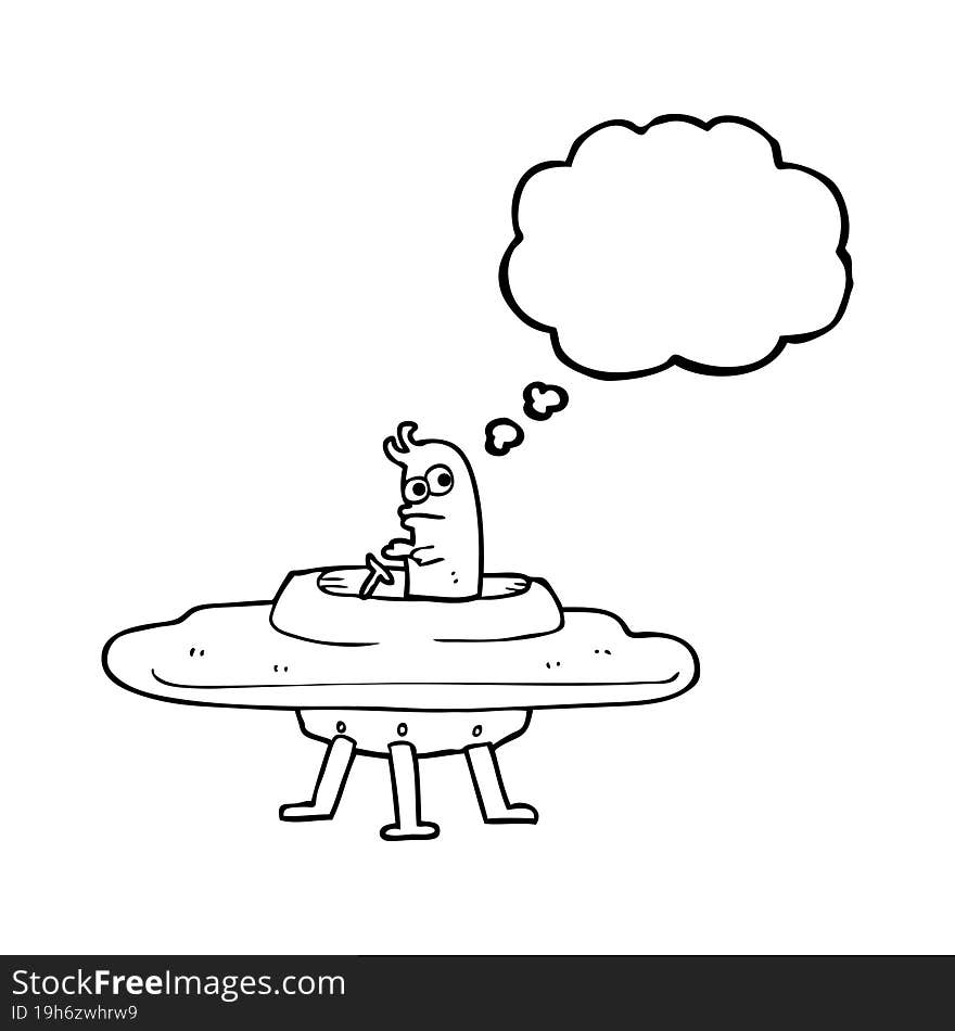 freehand drawn thought bubble cartoon flying saucer