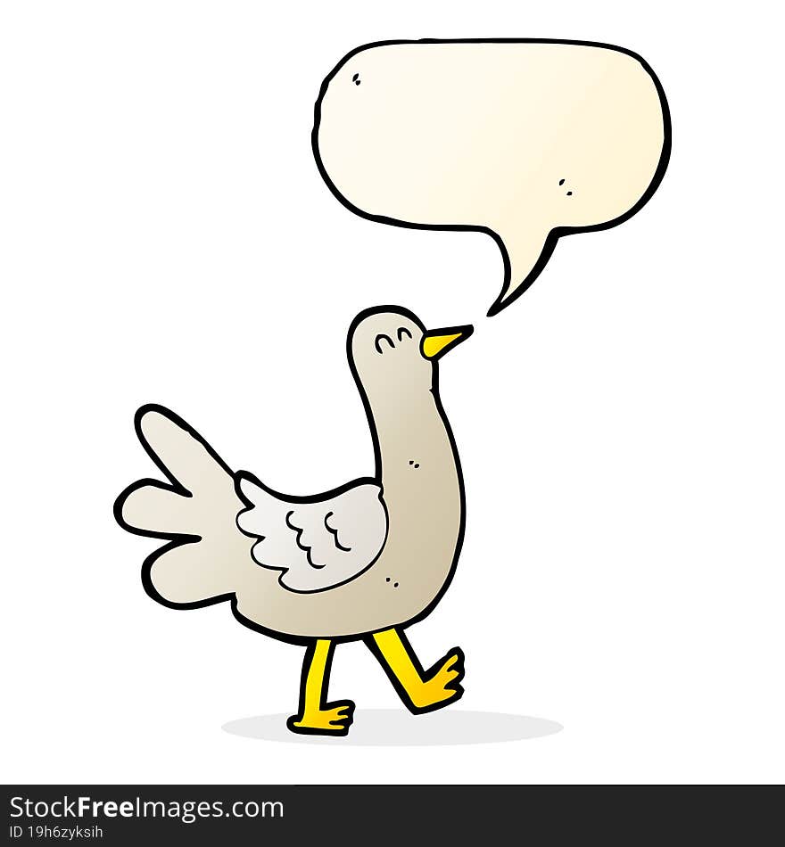 cartoon walking bird with speech bubble