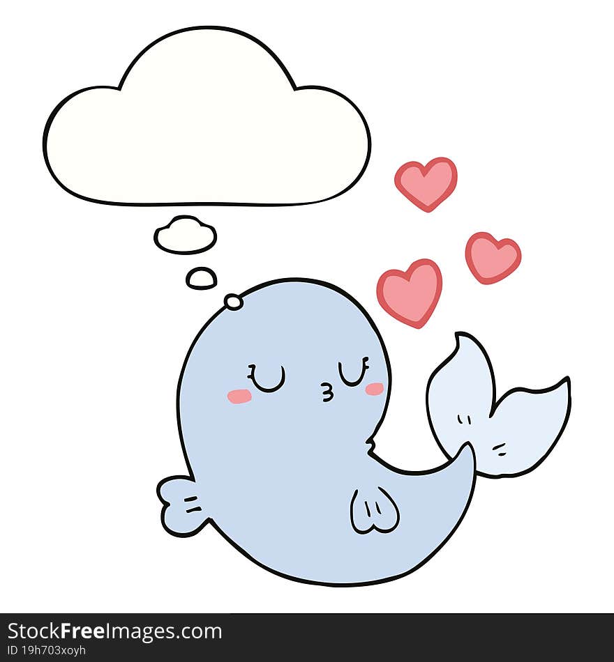 cute cartoon whale in love with thought bubble