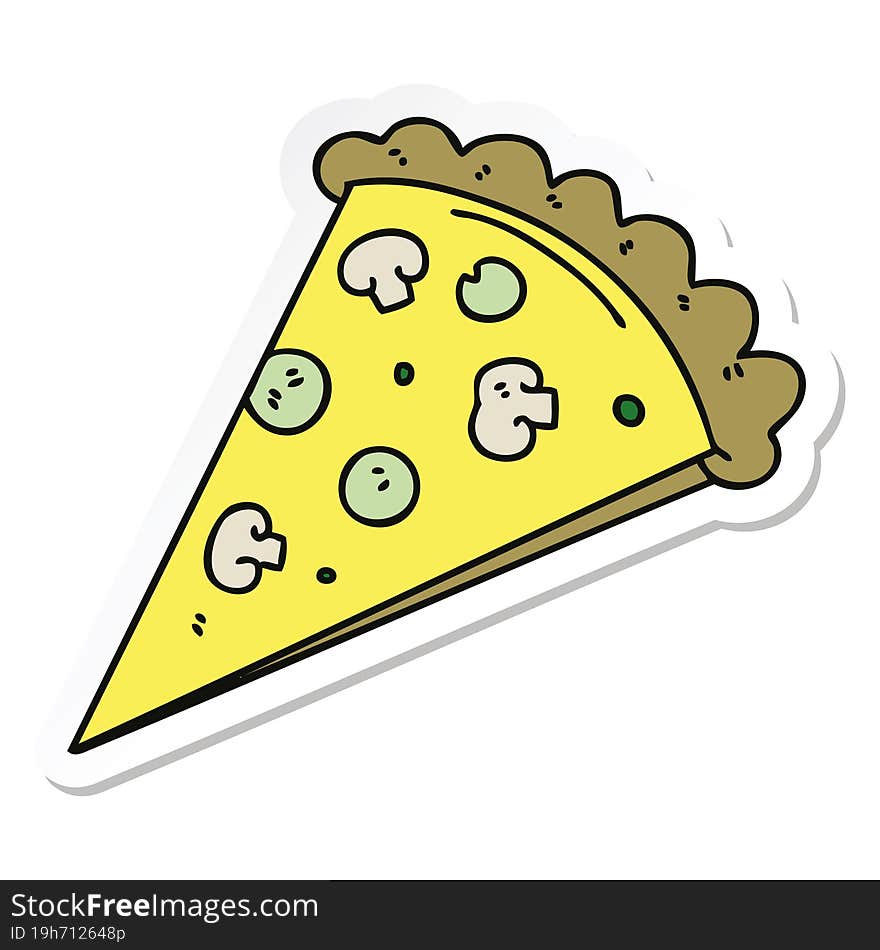 sticker of a quirky hand drawn cartoon slice of pizza