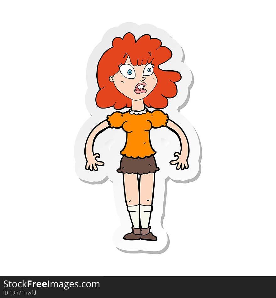 Sticker Of A Cartoon Pretty Girl With Shocked Expression