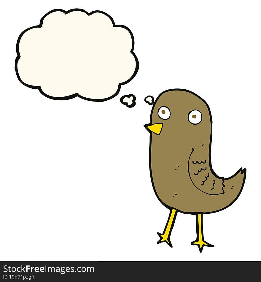 Funny Cartoon Bird With Thought Bubble