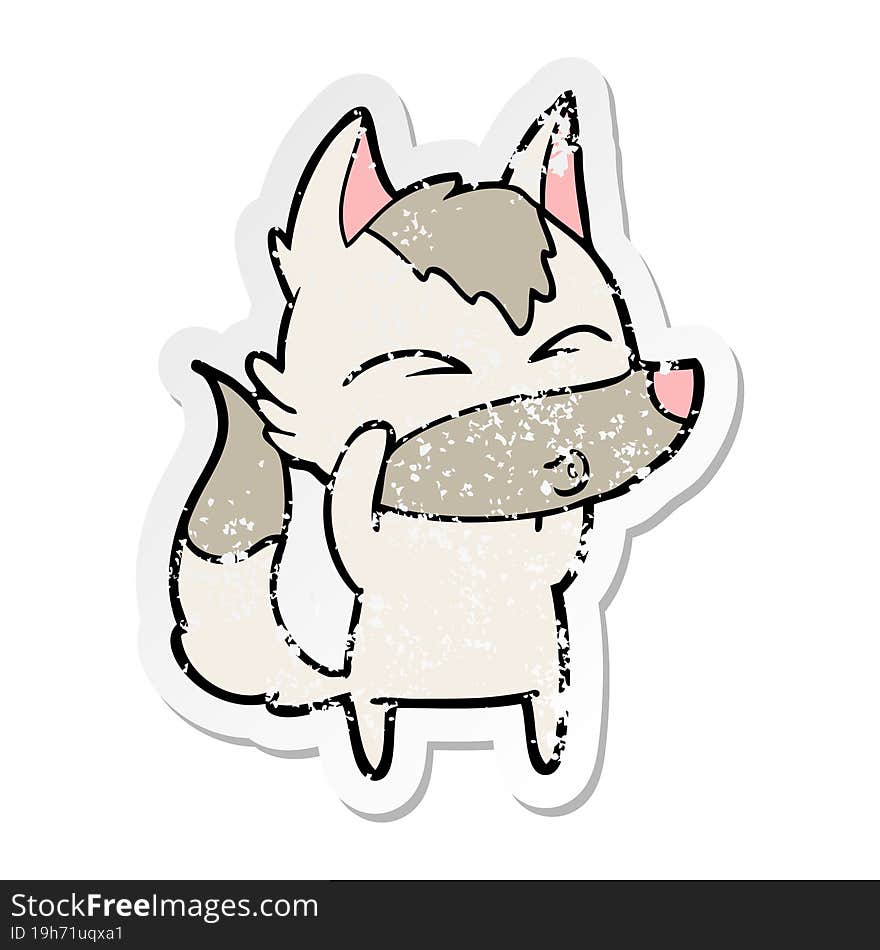 Distressed Sticker Of A Cartoon Wolf Whistling