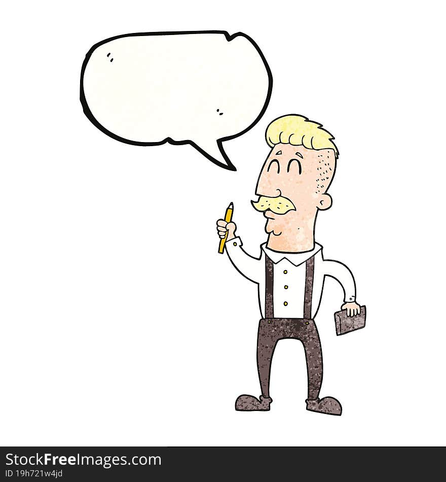 Speech Bubble Textured Cartoon Man With Notebook