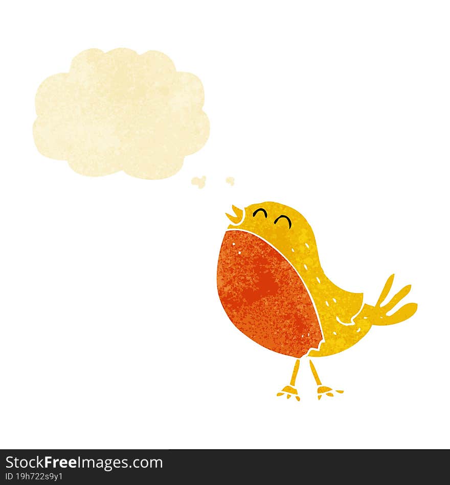 cartoon singing bird with thought bubble