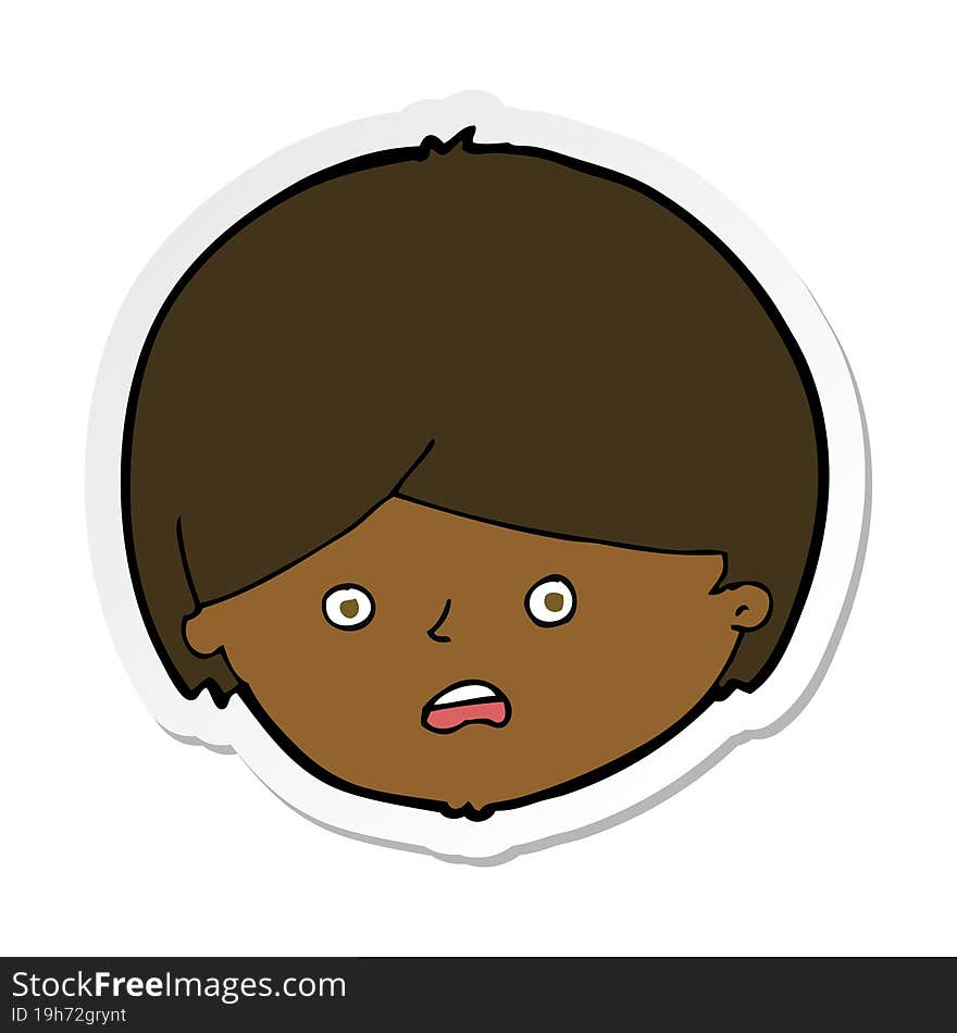 sticker of a cartoon unhappy boy