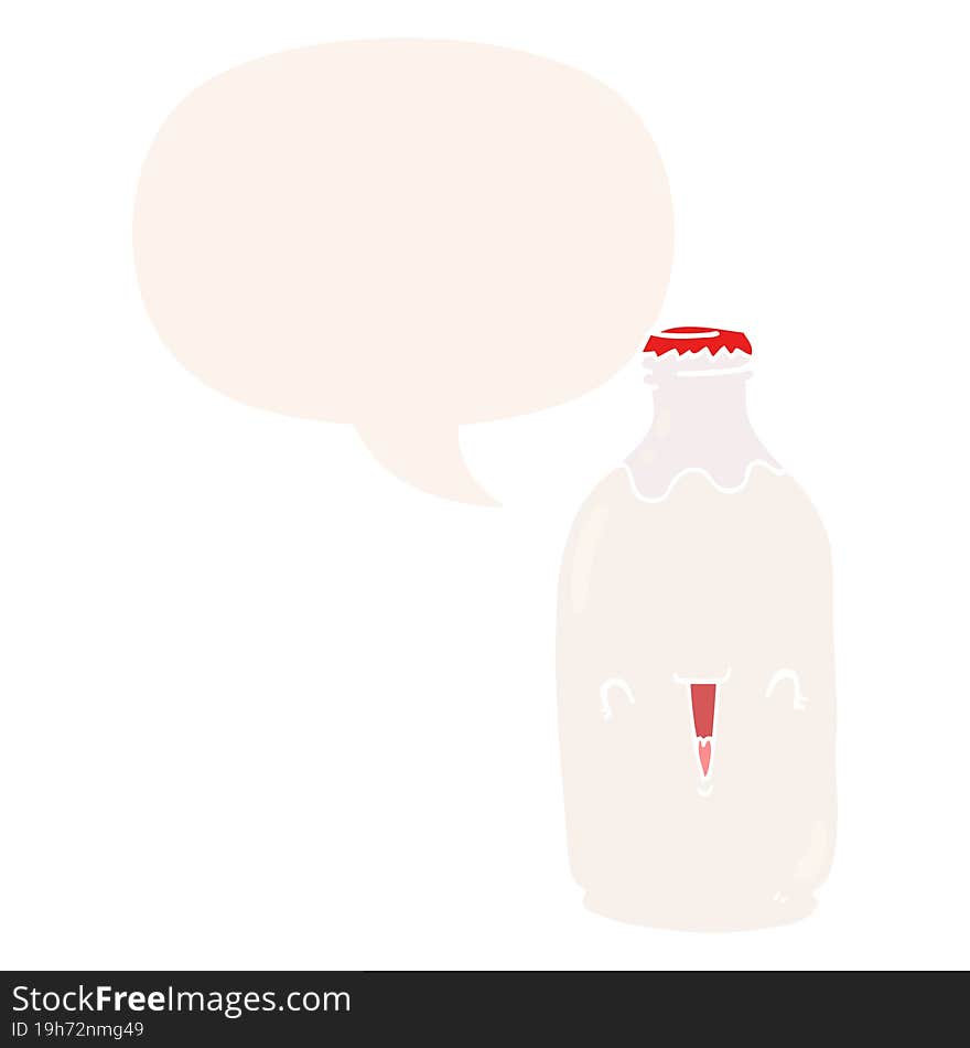 cute cartoon milk bottle with speech bubble in retro style