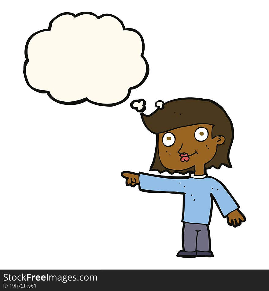 Cartoon Pointing Person With Thought Bubble