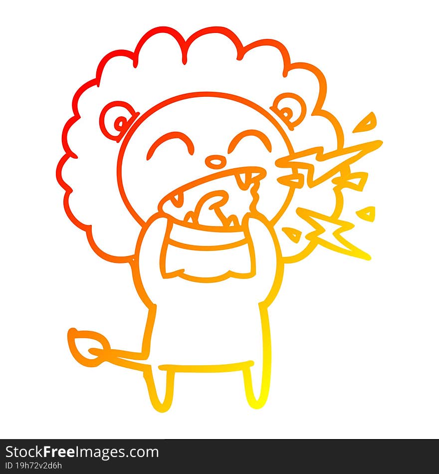 warm gradient line drawing cartoon roaring lion