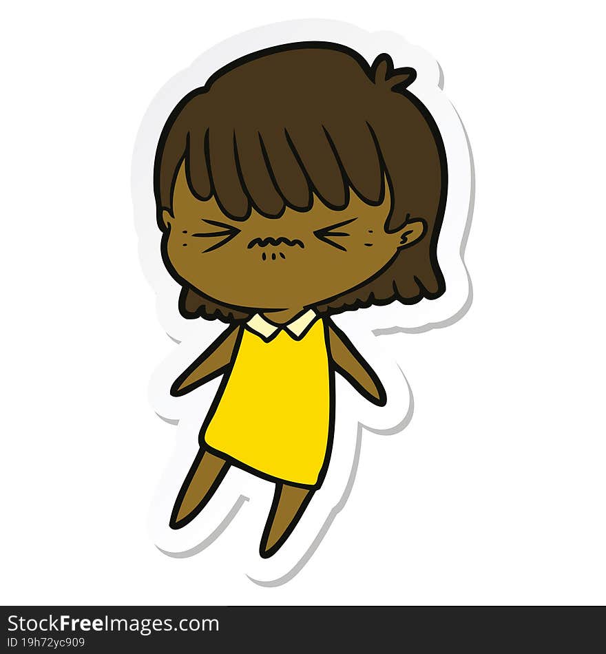 Sticker Of A Annoyed Cartoon Girl