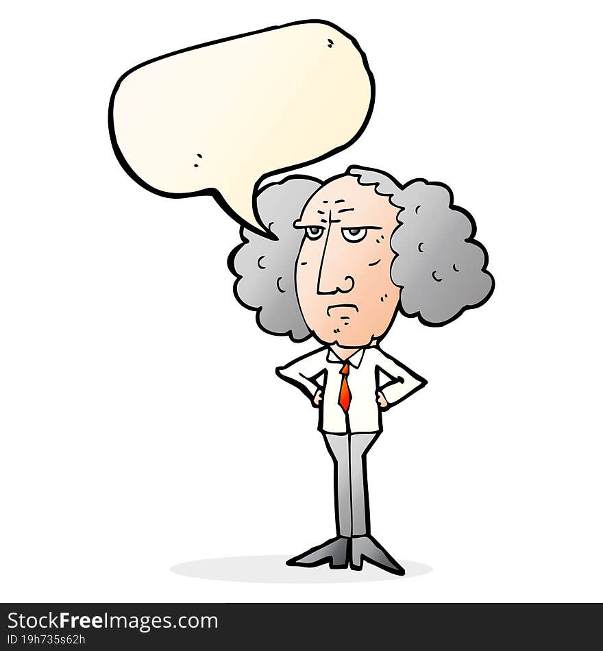 Cartoon Big Hair Lecturer Man With Speech Bubble