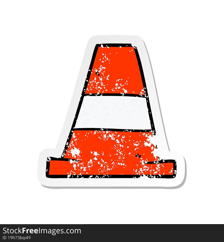 Distressed Sticker Of A Cartoon Road Traffic Cone