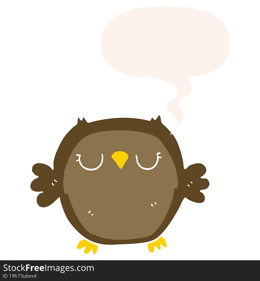 cartoon owl and speech bubble in retro style