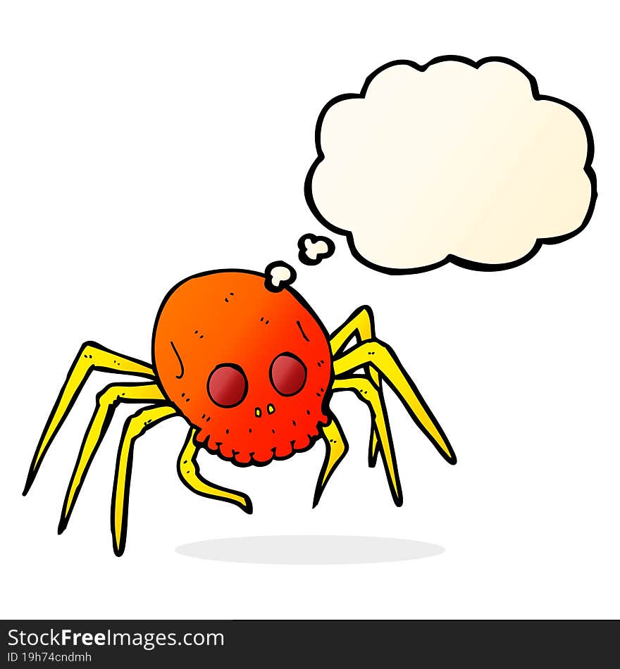 cartoon spooky halloween skull spider with thought bubble