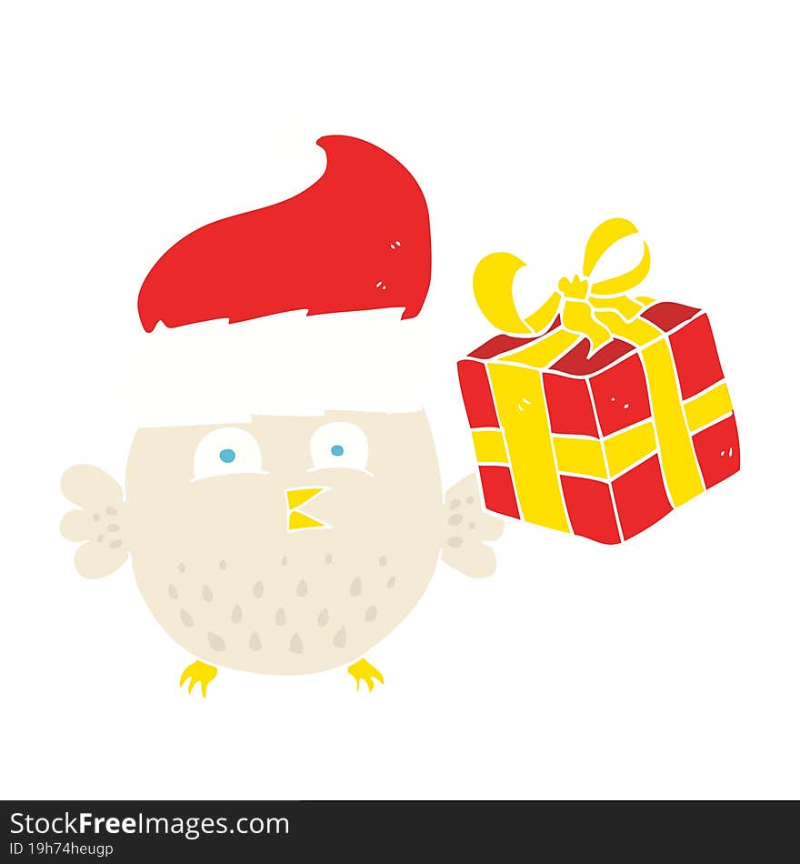 flat color illustration of  christmas owl. flat color illustration of  christmas owl