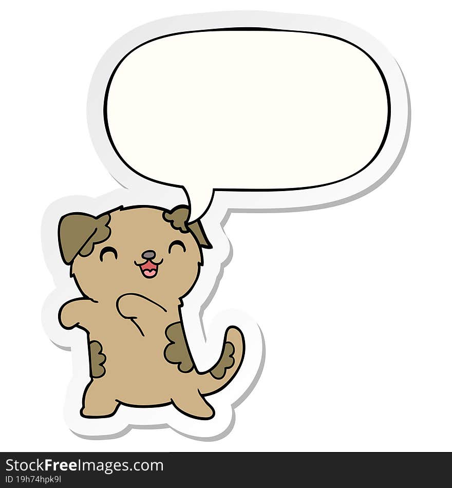 Cute Cartoon Puppy And Speech Bubble Sticker