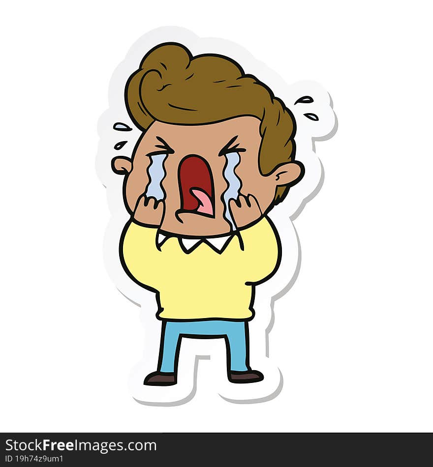 sticker of a cartoon crying man