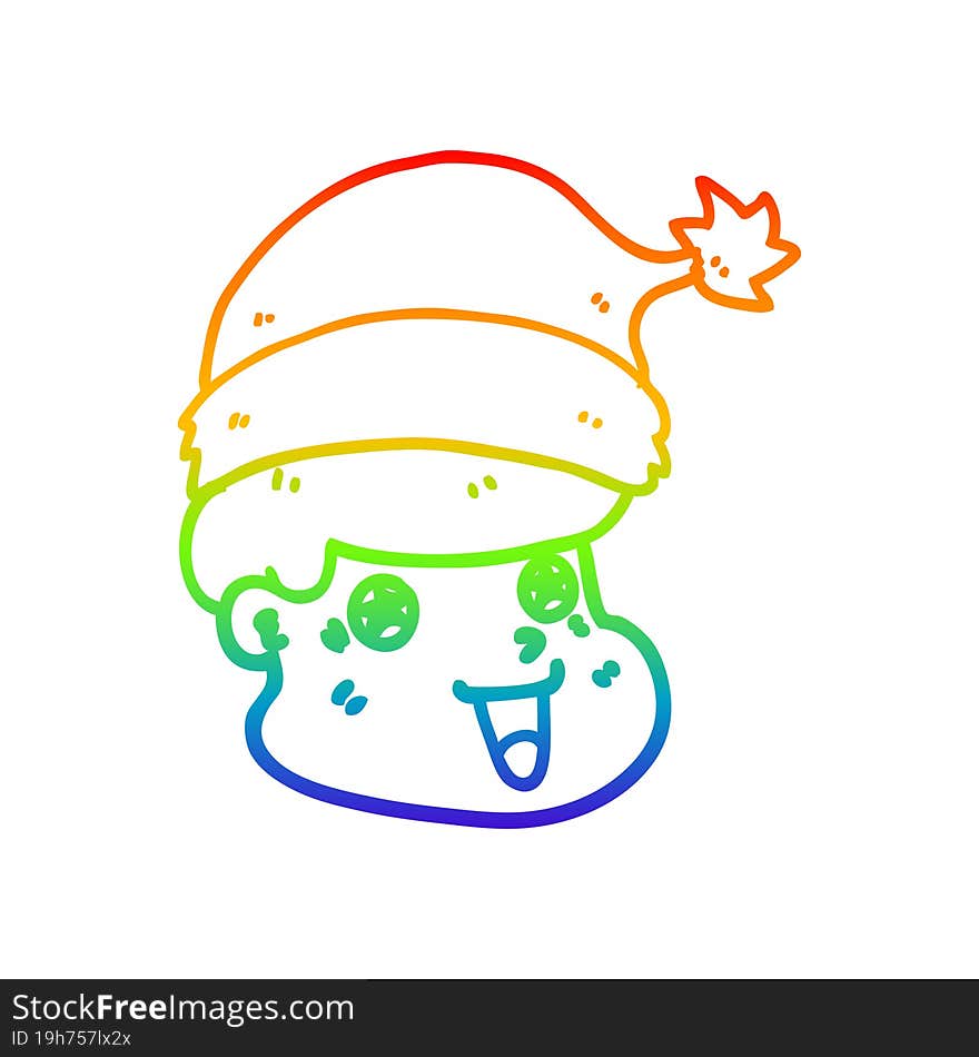 Rainbow Gradient Line Drawing Cartoon Man Wearing Christmas Hat