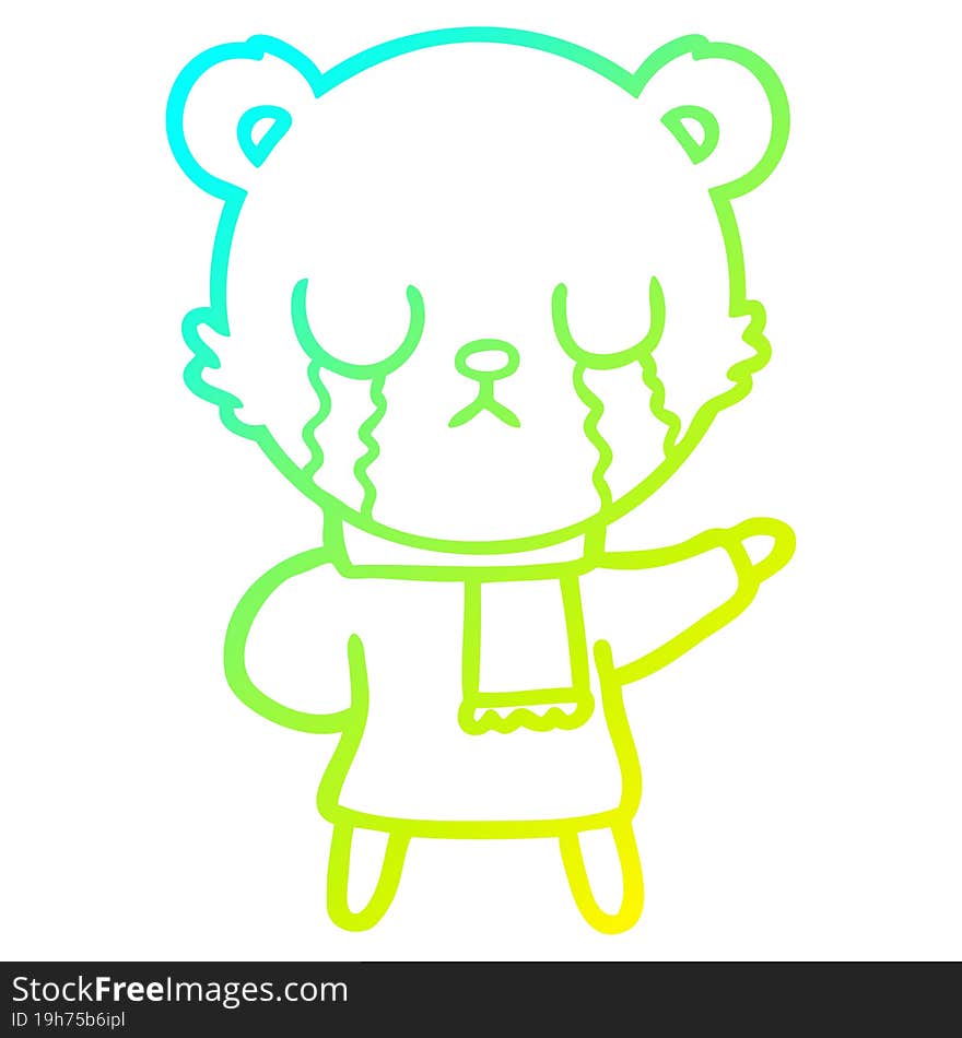 cold gradient line drawing crying polar bear cartoon