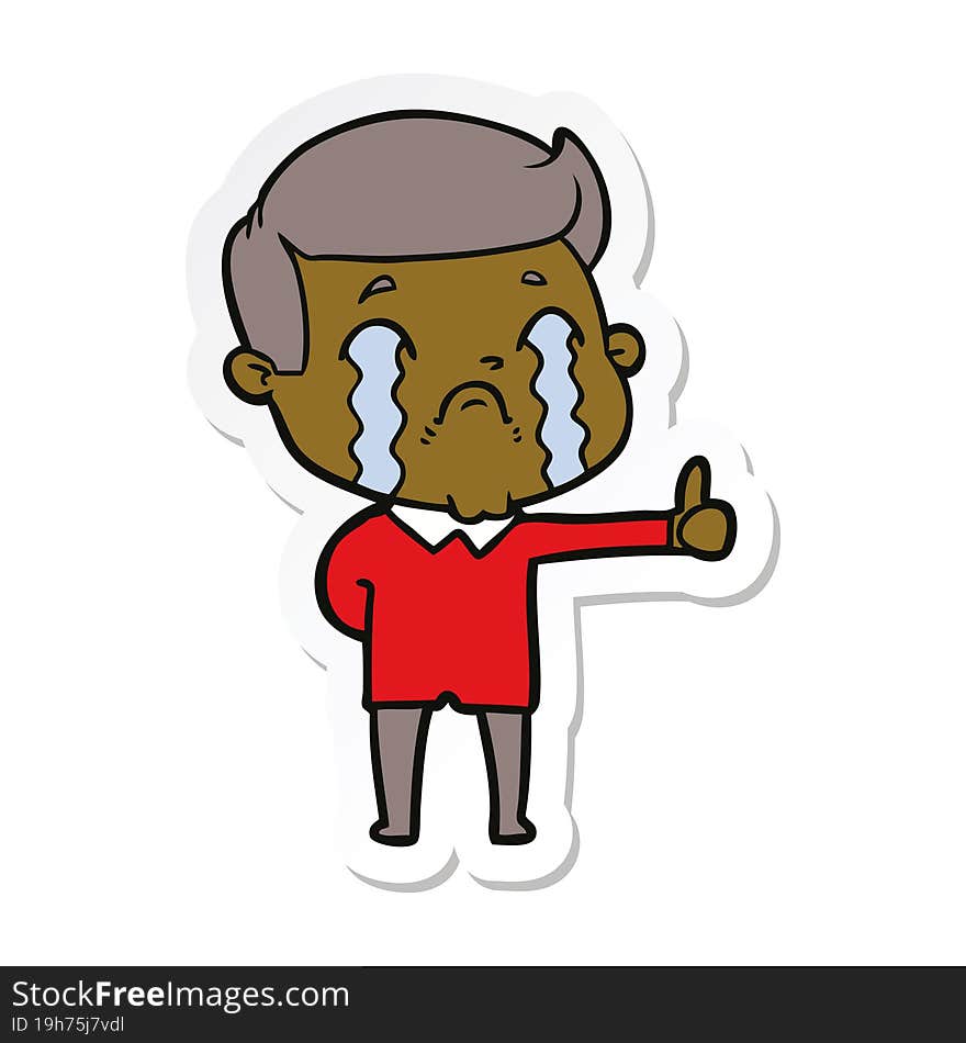 sticker of a cartoon man crying