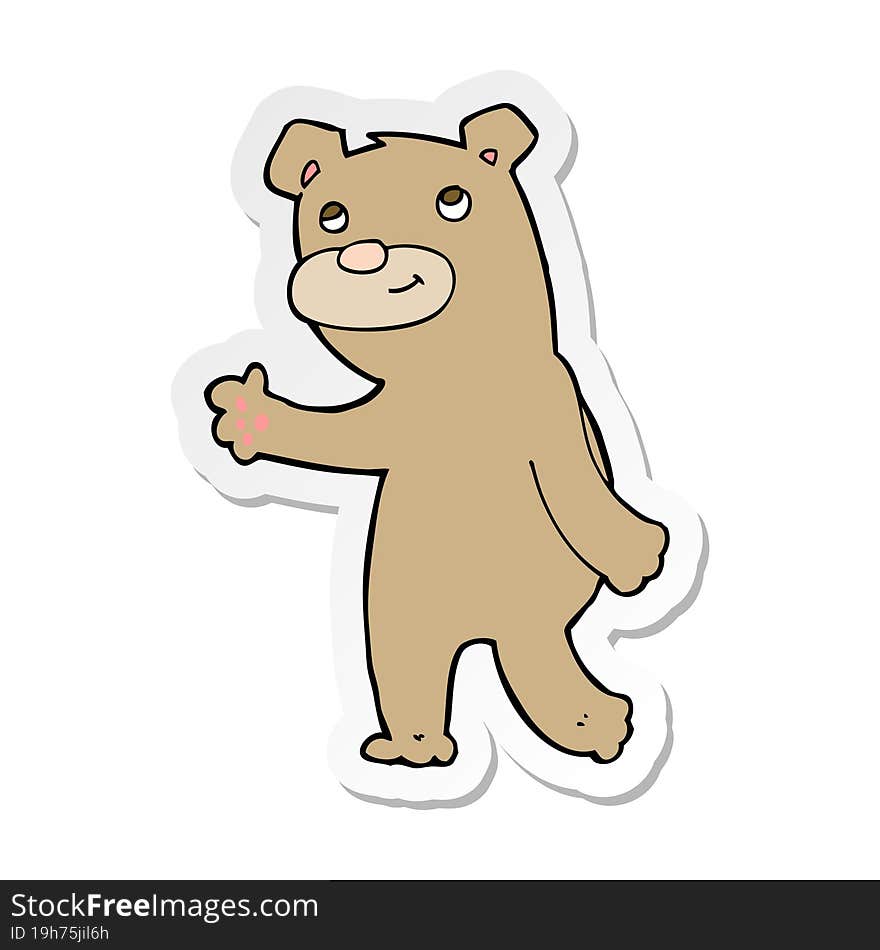 Sticker Of A Cartoon Happy Waving Bear