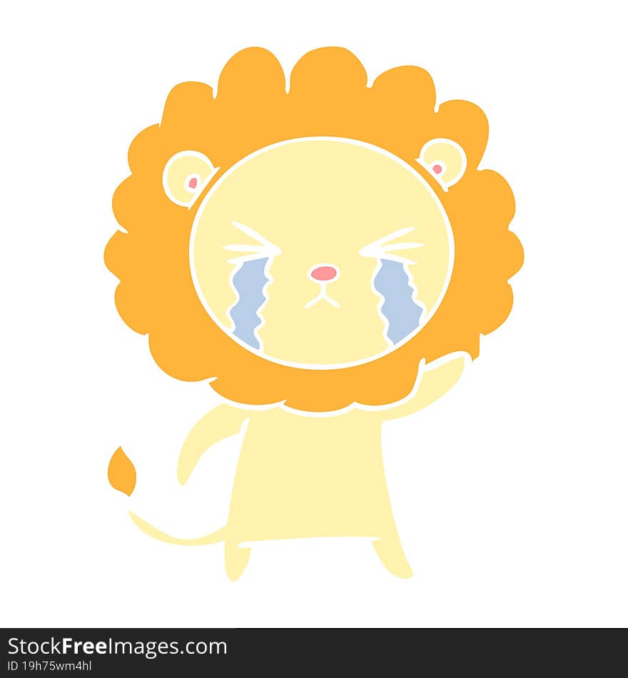 Flat Color Style Cartoon Crying Lion