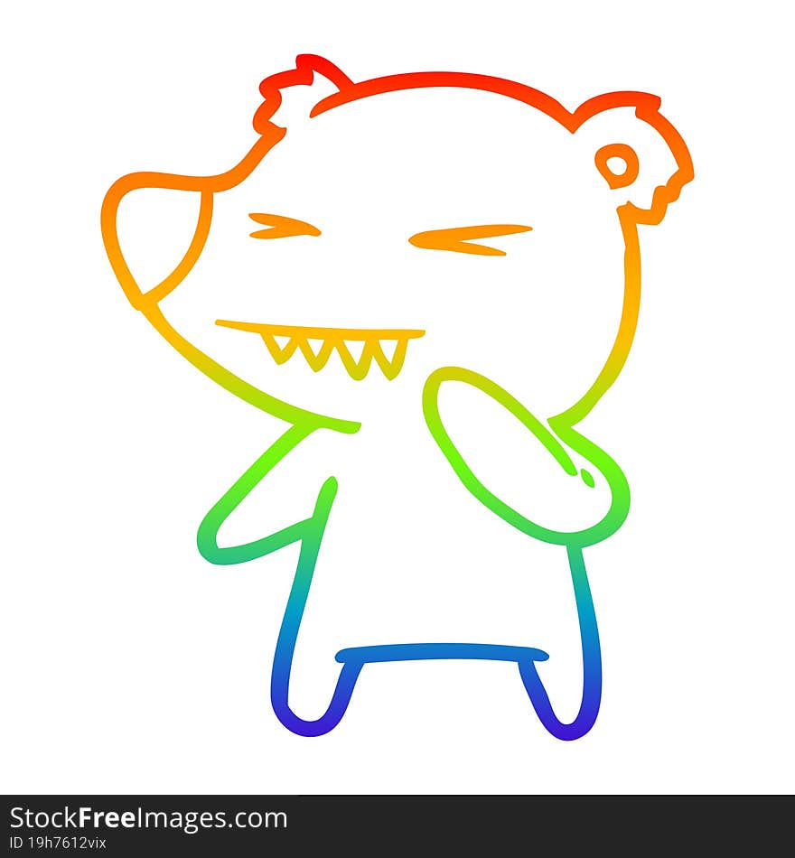 rainbow gradient line drawing of a angry polar bear cartoon