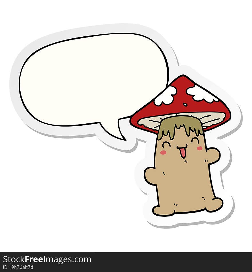 cartoon mushroom character with speech bubble sticker