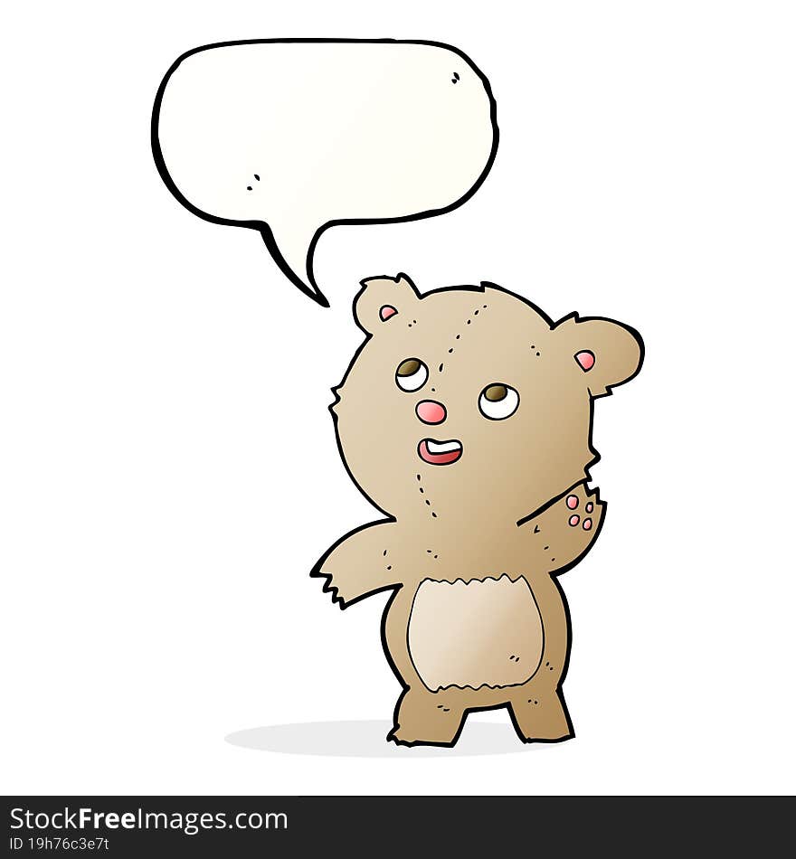 cartoon cute waving teddy bear with speech bubble