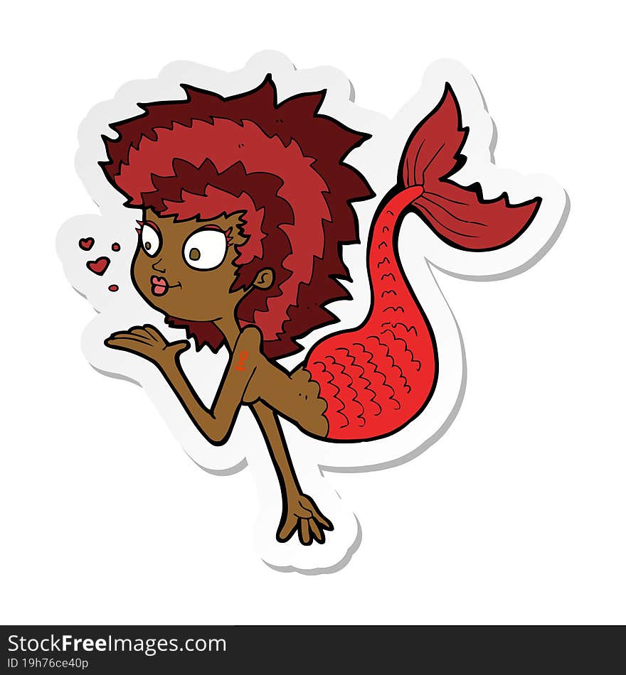 Sticker Of A Cartoon Mermaid Blowing A Kiss