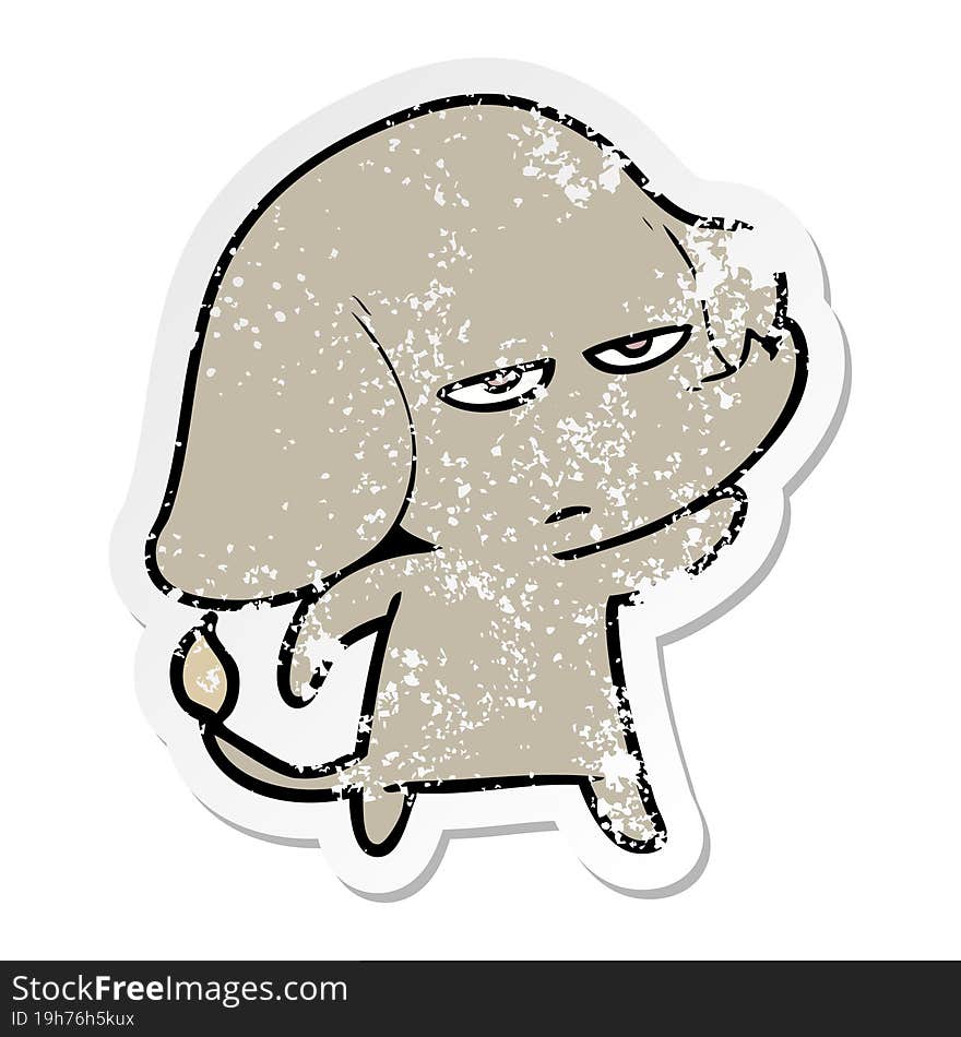 distressed sticker of a annoyed cartoon elephant