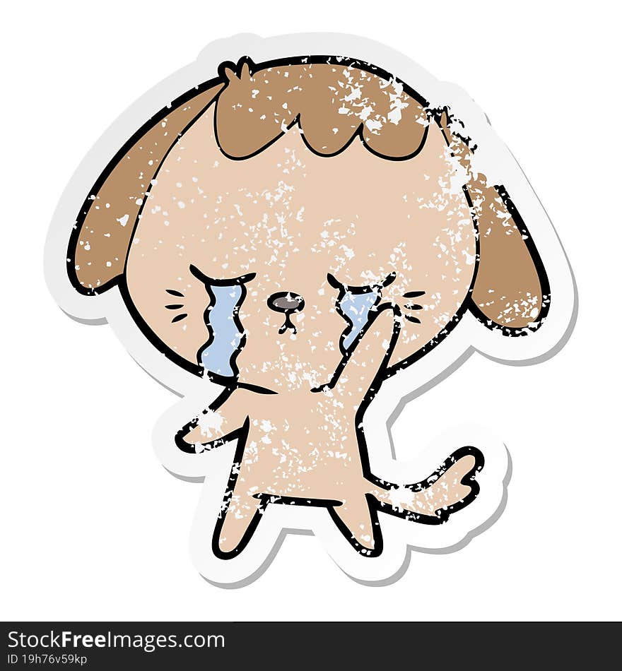 distressed sticker of a cartoon dog crying