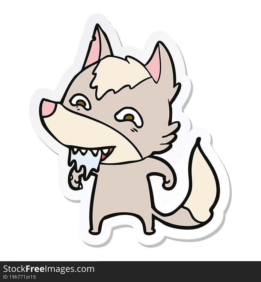 Sticker Of A Cartoon Hungry Wolf