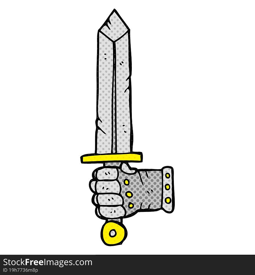 freehand drawn cartoon hand holding sword