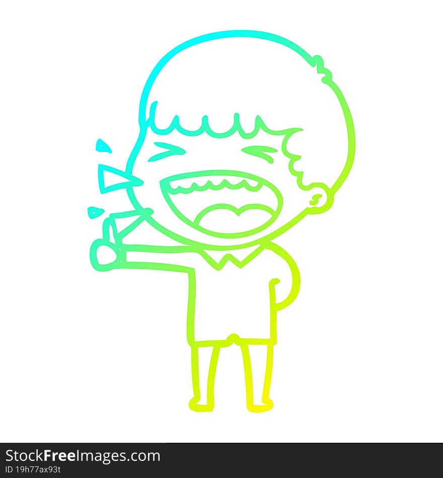 cold gradient line drawing of a cartoon laughing man