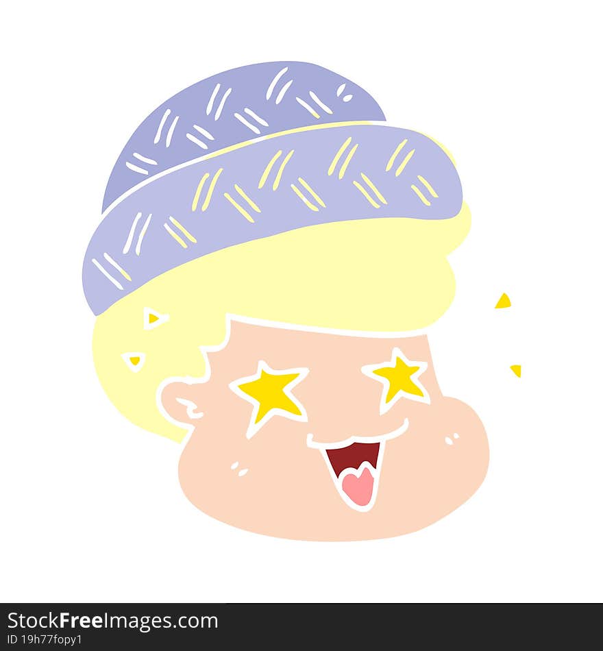 Flat Color Style Cartoon Boy Wearing Hat