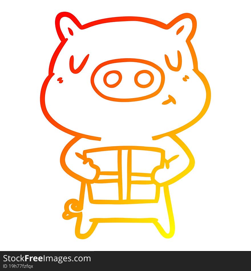 warm gradient line drawing cartoon christmas pig