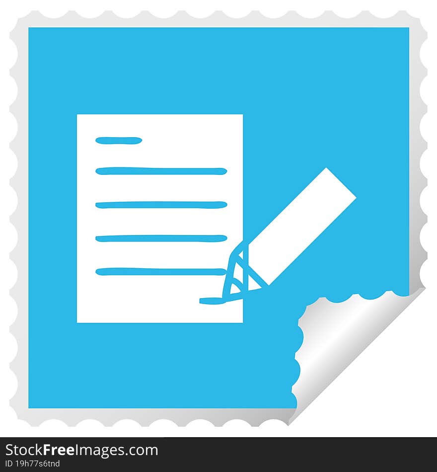 square peeling sticker cartoon of a of writing a document