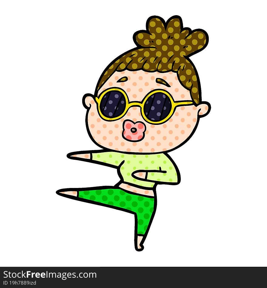 cartoon dancing woman wearing sunglasses. cartoon dancing woman wearing sunglasses