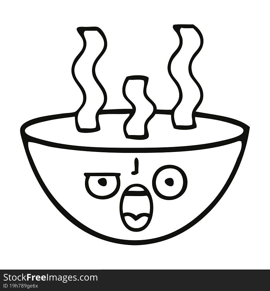 line drawing cartoon bowl of hot soup