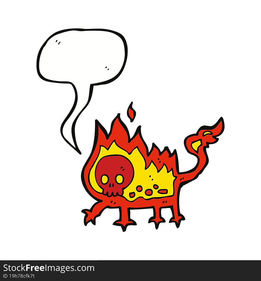 cartoon little fire demon with speech bubble