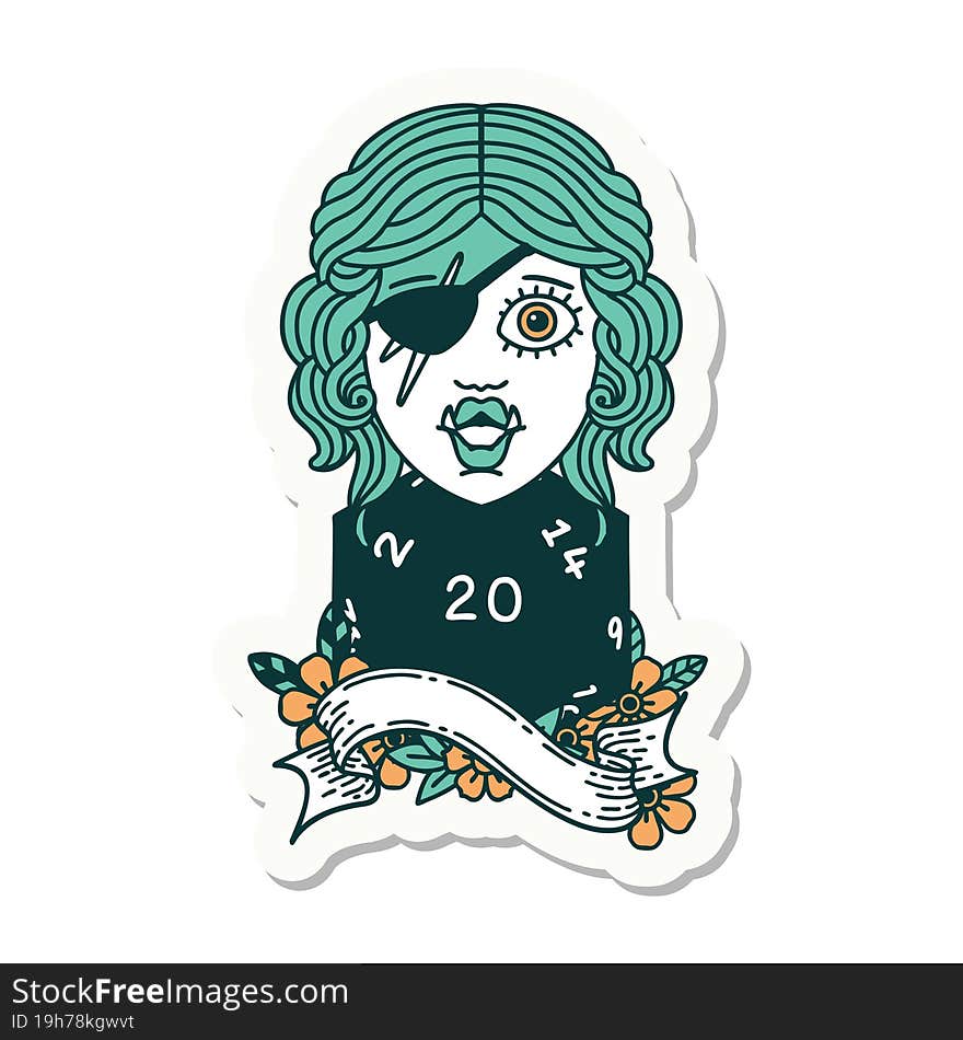 orc rogue character with natural twenty dice roll sticker